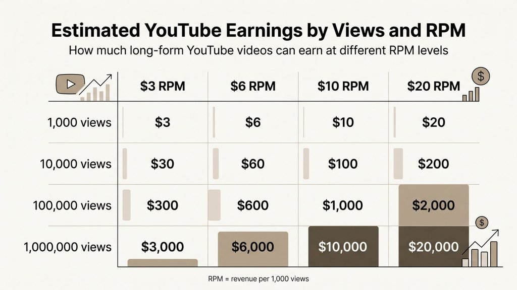 estimated youtube earnings by views